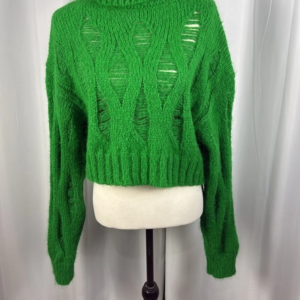 NWOT ZARA Green Crop Turtle Neck Sweater Sz M - Picture 5 of 14